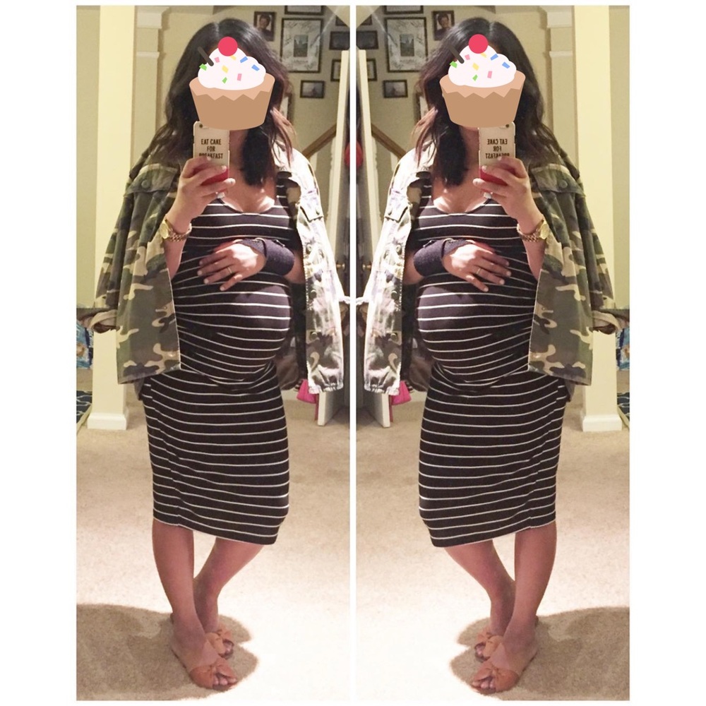 MATERNITY Old Navy black stripe bodycon dress
